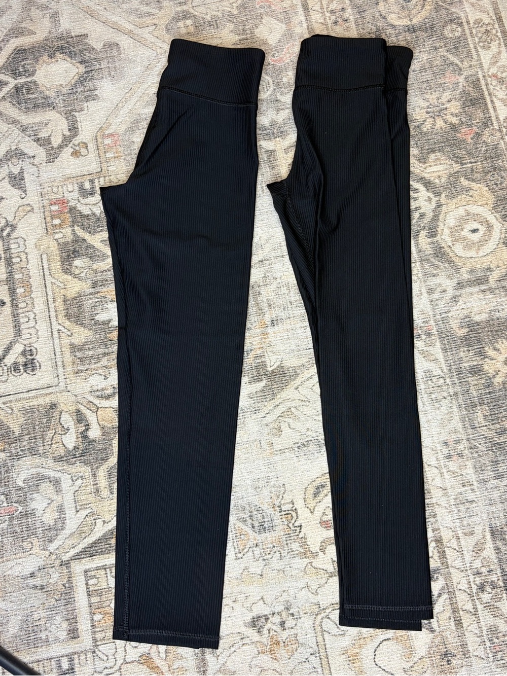 Girls Black Ribbed High-Waist Leggings